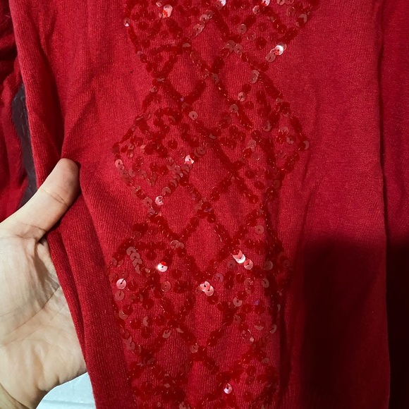 Forever 21 Y2K Red Sequin Sweater Top - Picture 5 of 7